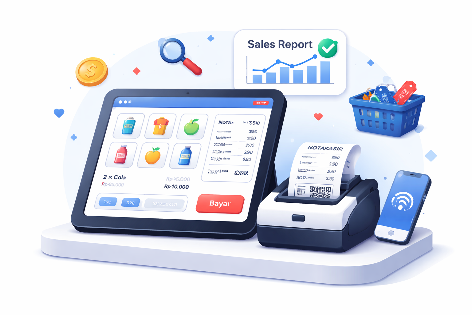 Mockup aplikasi kasir dan printer thermal bluetooth